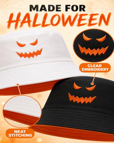 Reversible Halloween Pumpkin Bucket Hat, Cute and Spooky Hat for Adults - color: 2pc-orange/Black&orange/White