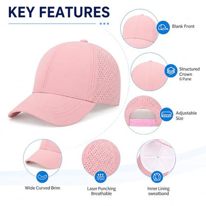 Quick Dry Baseball Cap Curved Brim Snapback Hat Mesh for Men Women - color: Pink