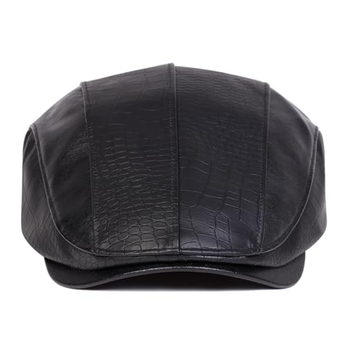 Newsboy Cap for Men, Flat Cap, PU Leather Hat - color: Spliced| Black