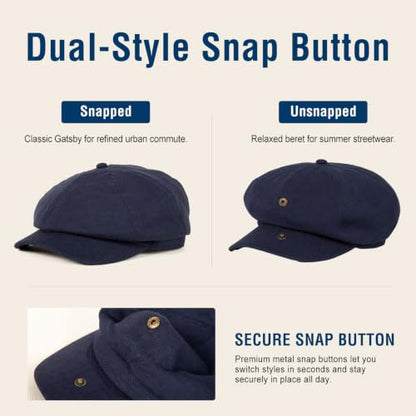 XL XXL Oversized 8 Panel Natural Linen Flat Cap Newsboy Hat Lightweight Summer Cooling Golf Outdoor Eco-Friendly - color: Black(elastic), size: X-Large-XX-Large