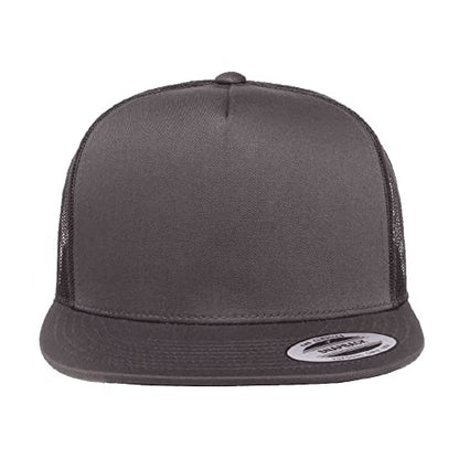 Yupoong 5-Panel YP Classic Trucker Cap | High Profile Flat Visor Snapback - color: Charcoal