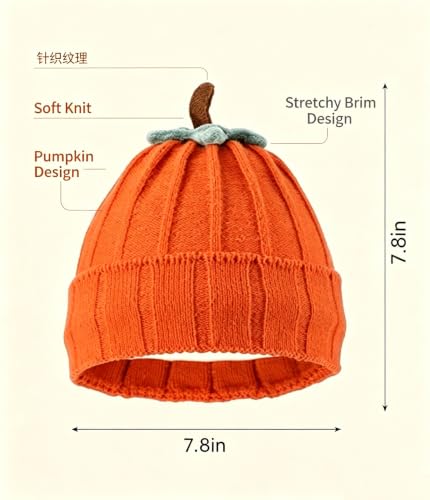 4 Pcs Pumpkin Knitted Beanie Hat Halloween Thanksgiving Pumpkin Costume Beret Hat Autumn Fall Cute Winter Warm Soft Cap for Women Orange