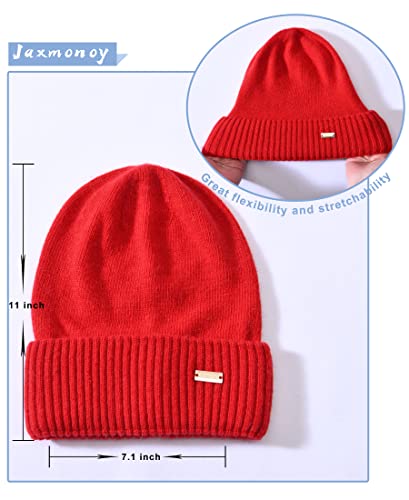 jaxmonoy Slouchy Beanies for Women Winter Lightweight Ladies Knit Hat Cuffed Soft Warm Slouch Beanie Cap - Brown - color: Red