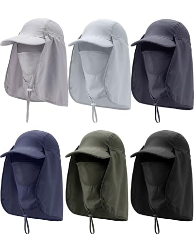 6 Pcs Foldable Sun Cap with Removable Face Mask Neck Flap Baseball Cap Sun Protection Outdoor Summer for Men Women