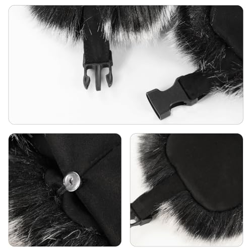 Men Russian Cossack Ushanka Trapper Hat Suede Faux Fur Hunter Hat Thick Furry Trooper Hat with Earflaps Skiing Cap - color: Black