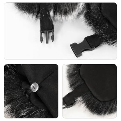 Men Russian Cossack Ushanka Trapper Hat Suede Faux Fur Hunter Hat Thick Furry Trooper Hat with Earflaps Skiing Cap - color: Black