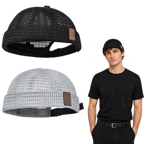 2-Pack Brimless Hats for Men,Adjustable Breathable Lightweight Brimless Cap