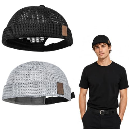 2-Pack Brimless Hats for Men,Adjustable Breathable Lightweight Brimless Cap