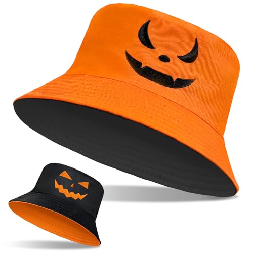 Halloween Bucket Hat for Women Men Unisex Pumpkin Hat Reversible Sun Cap Outdoor Fisherman Hat