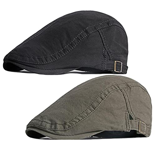 2 Pack Men's Cotton Flat Cap Ivy Gatsby Newsboy Hat - color: A-2p