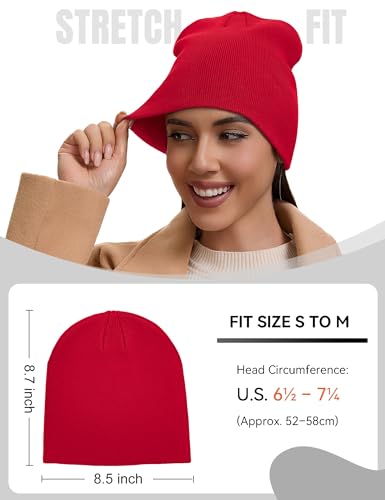 vidsel 100% Cotton Beanie Hat for Men Women, Soft Cuffless Knit Skull Cap - color: 1pc-red