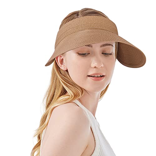 Women Summer Sun Hat Lady's Portable Beach Visor Bowknot Straw Hat - color: Khaki6
