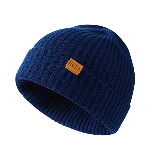 100% Merino Wool Cuff Beanie Hat, Unisex Warm Winter Caps Soft, Breathable & Cozy Stretchy Knitted Cuffed Cap - color: (Royal Blue