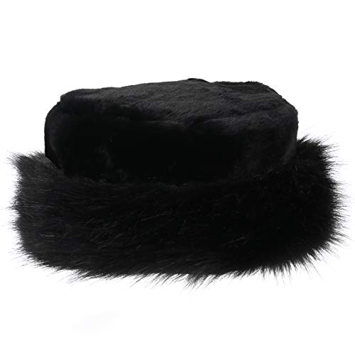 sy soul young Women's Leopard Faux Fur Hats Fluffy Bucket Hat Russian Style - color: Black