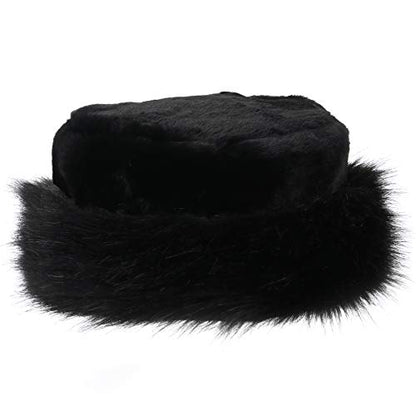 sy soul young Women's Leopard Faux Fur Hats Fluffy Bucket Hat Russian Style - color: Black