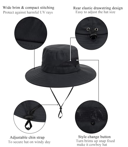 Sun Hat for Women Summer UV Protection Beach Hat with Ponytail Hole - color: Black(no Ponytail Hole)