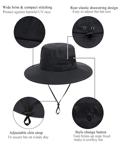 Sun Hat for Women Summer UV Protection Beach Hat with Ponytail Hole - color: Black(no Ponytail Hole)