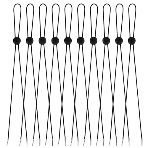 10 Pcs Flexible Hat Chin Cord, Adjustable Hat Strap Clips Elastic Hats Removable Chin Cord - color: Black