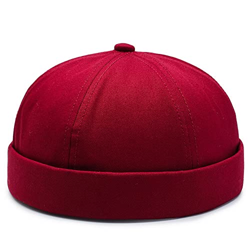 Gogobear Mens Brimless Docker Beanie Adjustable Rolled Cuff Sailor Cap - color: Date Red