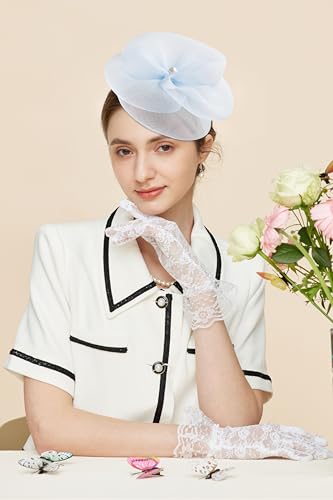Gionforsy Women Fascinators Hats Tea Party Hats Accessories for Women - color: Light Blue