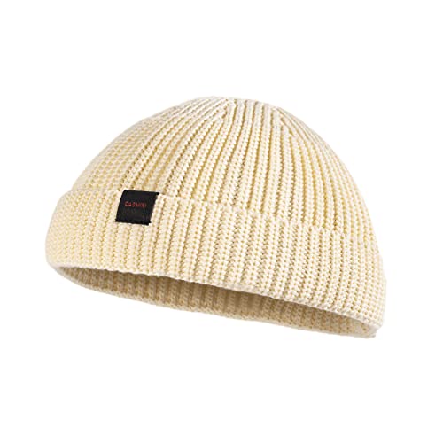 Fisherman Beanie Hats for Men Women,Knit Trawler Skull Cap,Watch Cap,Spring Fall Winter Warm Short Hats - color: (Cotton)-buttercream-m