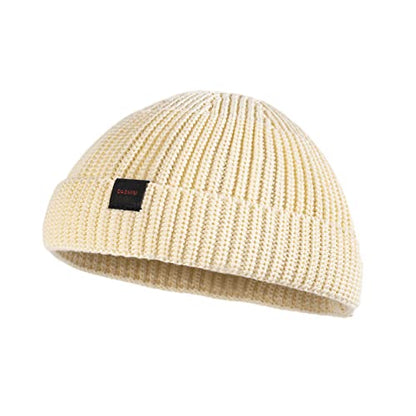Fisherman Beanie Hats for Men Women,Knit Trawler Skull Cap,Watch Cap,Spring Fall Winter Warm Short Hats - color: (Cotton)-buttercream-m