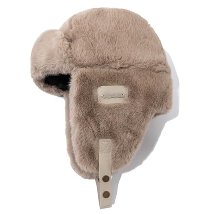 Fluffy Trapper Hats Winter Cozy Plush Ushanka Russian Hat Windproof Ski Hat Pilot Aviator Cap Cold Weather Hat - color: Mg-lfmyymrtb27-khaki