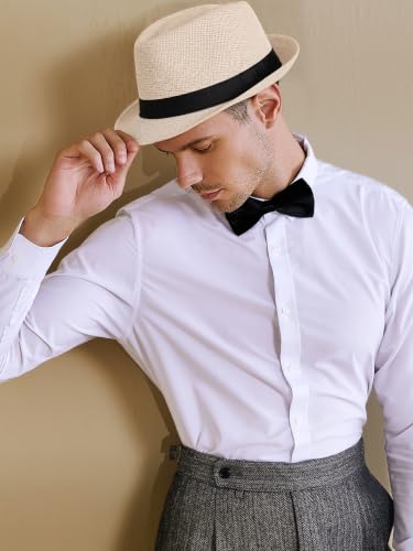 BABEYOND Men's 1920s Short Brim Trilby Fedora Hat - color: U-beige