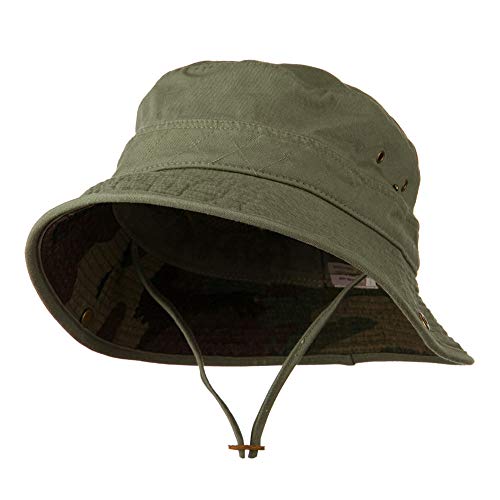 e4Hats.com Big Size Camouflaged Brim Cotton Washed Bucket Hat - color: Olive, size: XX-Large-3X-Large