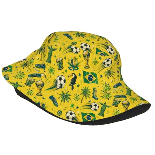 Bucket Hat for Men Women Packable Sun Hats Fisherman Outdoor Summer Travel Hiking Beach Caps - color: Brazilian Football