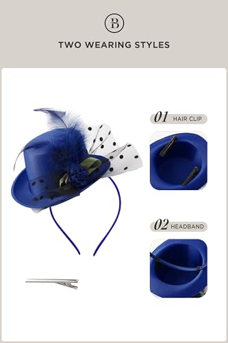 BABEYOND Mini Top Fascinators Hats for Women Feather 1920s Costume Hat - color: Blue