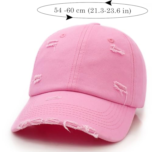 Distressed Baseball Cap for Men Women Cotton Dad Hat - color: Pink
