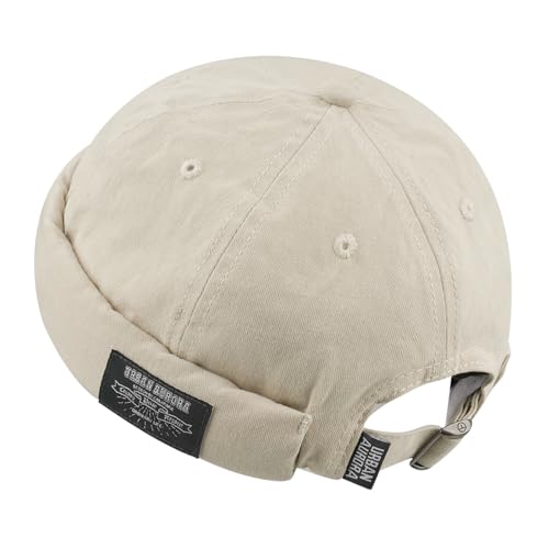 Clakllie Retro Docker Hat for Women Men Cotton No Brim Hat Adjustable Brimless Cap Worker Sailor Cap No Visor Beanie Hat - color: Beige-gd30