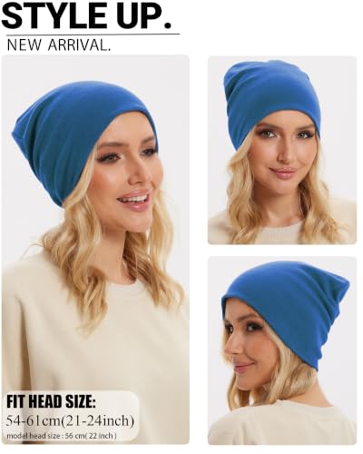 Thin 100% Cotton Fine-Knit Beanie Hat Slouchy Soft Chemo Skull Cap - color: 1-blue