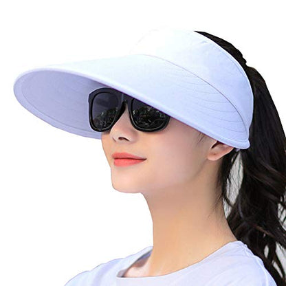 Sun Visor Hats Women Large Brim Summer UV Protection Beach Cap - color: White