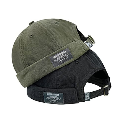 Croogo Cotton Brimless Hat for Men Rolled Cuff Docker Cap Casual Worker Hat - color: Gd30-green