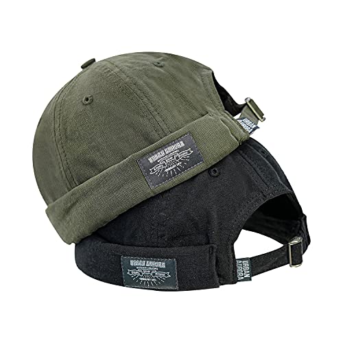 Croogo Cotton Brimless Hat for Men Rolled Cuff Docker Cap Casual Worker Hat - color: Gd30-green