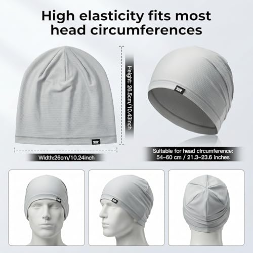 LONGLONG 2 Pack Summer Cooling Beanies Breathable Skull Caps Fits Big Heads - color: Black+gray