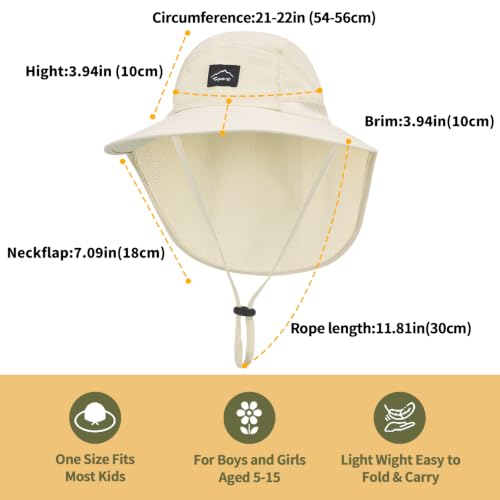 ZOORON Kids Sun Hat with Neck Flap Beach Fishing Bucket for Boys Girls - color: White