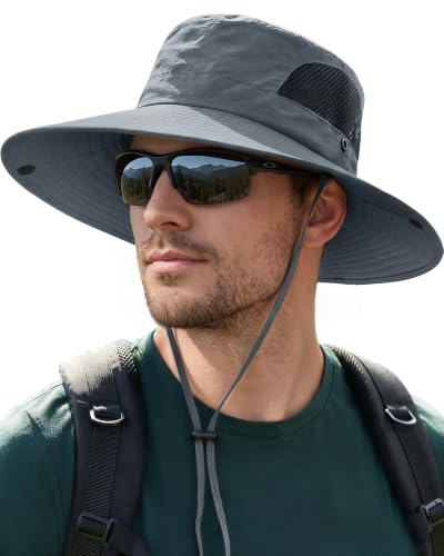 Sun Hats for Men Women UV Sun Protection Waterproof Wide Brim Bucket Hat - color: Grey Blue
