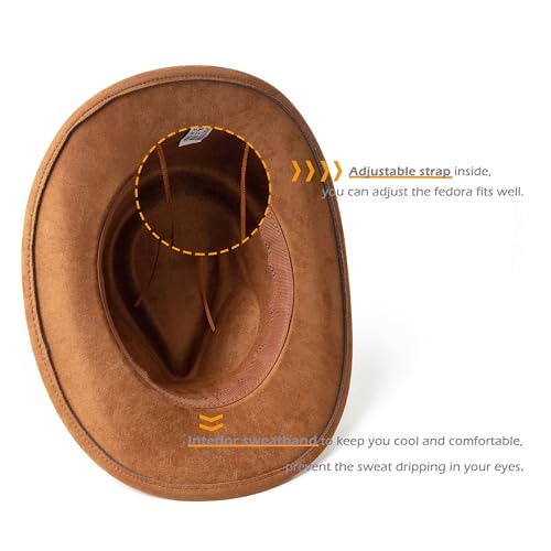 Suede Cowboy Hat for Women & Men Classic Western Hats - color: Khaki