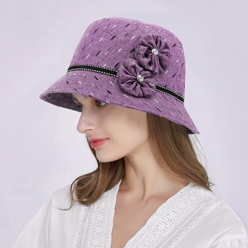 Glamorstar Vintage Felt Cloche Hat Winter Floral Fedora Bucket Hat Bowler Hats - color: Purple 4