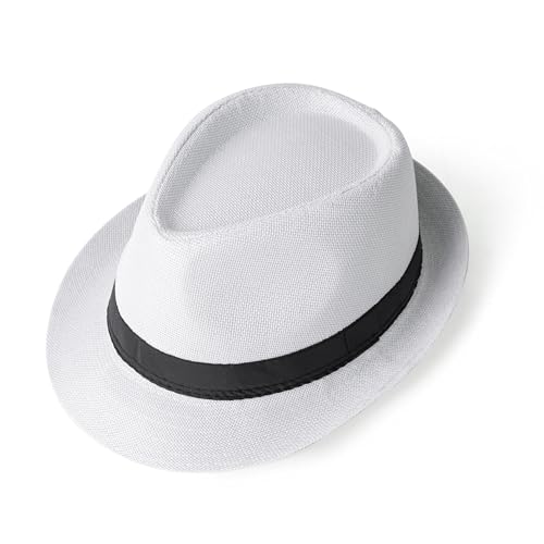Classic Short Brim Fedora Summer Beach Trilby Hat - color: Black Band-white