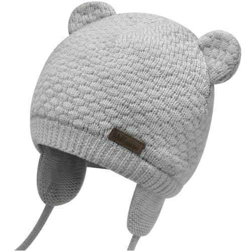 Duoyeree Baby Winter Hat, Bear Knit Earflaps Cotton Lined for Toddler Kids - color: Bear Grey, size: 6-12 Months