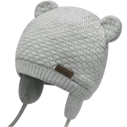 Duoyeree Baby Winter Hat, Bear Knit Earflaps Cotton Lined for Toddler Kids - color: Bear Grey, size: 0-6 Months