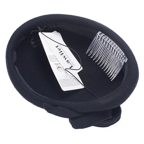Lawliet Black Teardrop Women Felt Fascinator Tam Beret Casque Cocktail Hat A572 - color: Black