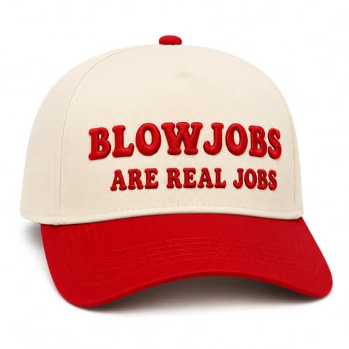 Vintage Canvas Embroidery Funny Hats Put It On My Husband's Tab Hat Adjustable Baseball Cap for Men Women - color: Blowjobs Are Real Jobs Red