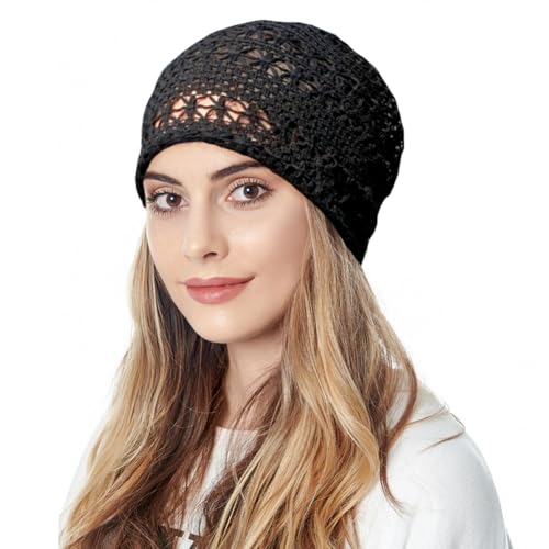 XYIYI Womens Chemo Headwear Hats Cotton Slouchy Beanie Cap Scarf - color: 2pc Lace Mesh Black Beige