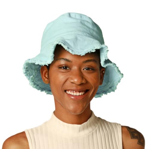 CHOK.LIDS Frayed Bucket Hat Washed Cotton Floppy Wide Brim Boonie Cap - color: Baby Blue