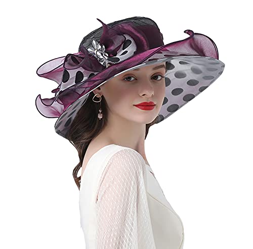 ORIDOOR Women's Organza Cloche Bowler Hat Derby Fascinator for Tea Party Bridal Wedding Hat - color: A1- Purple Red